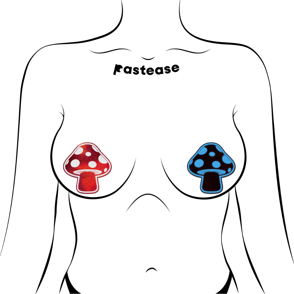 5 Pack: Mushroom: Shiny Red & White Glow-in-the-Dark Shroom Nipple Pasties by Pastease®