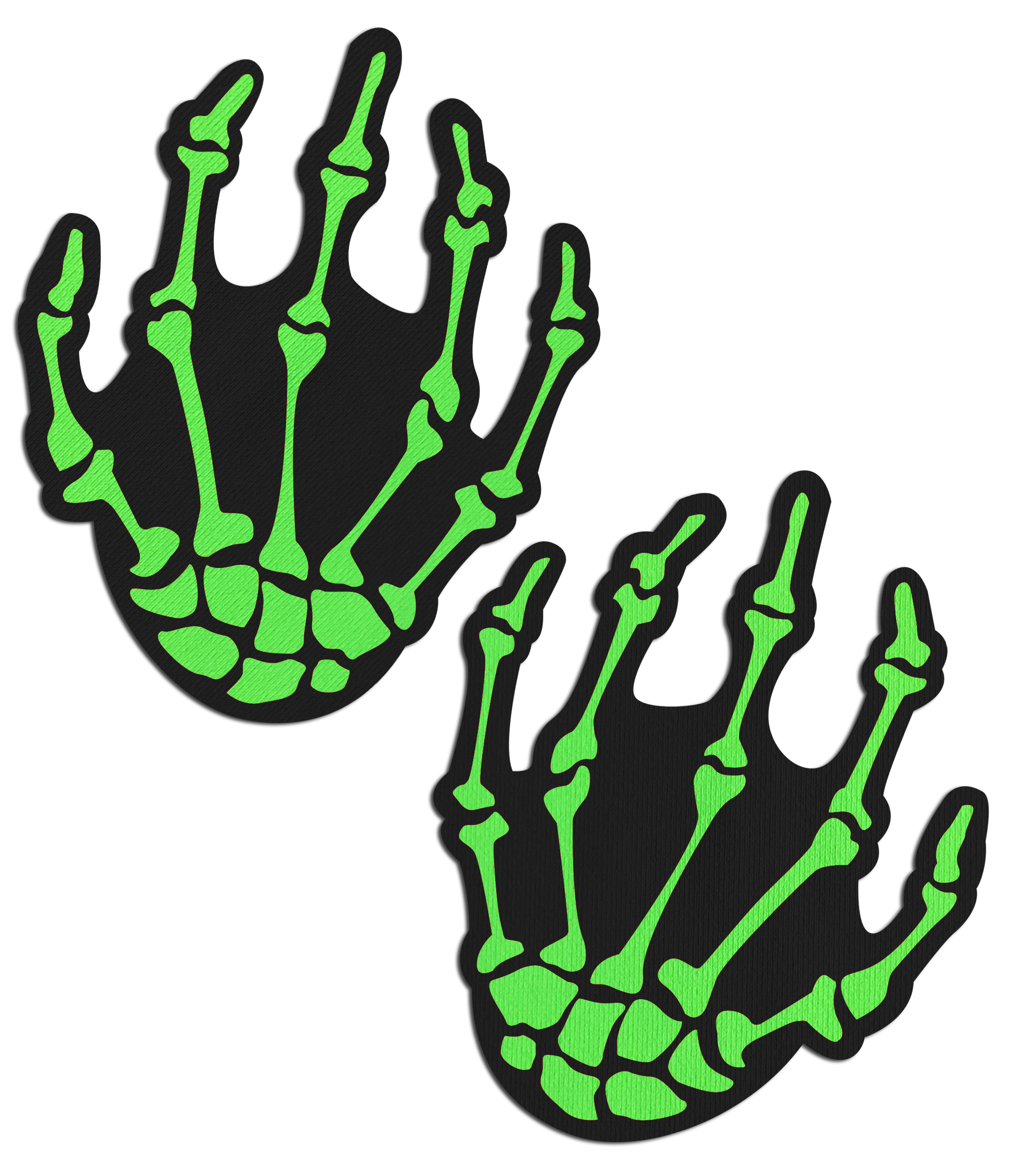 5-Pack: Skeleton Hands: Zombie Neon Green/UV Reactive Boney Hands Nipple Pasties by Pastease® o/s