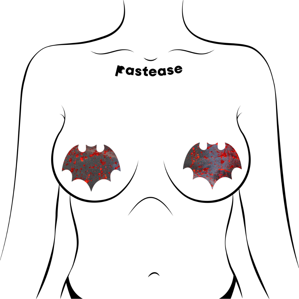 5-Pack: Vamp: Splatter Holographic Glitter Silver & Red Bat Nipple Pasties by Pastease®