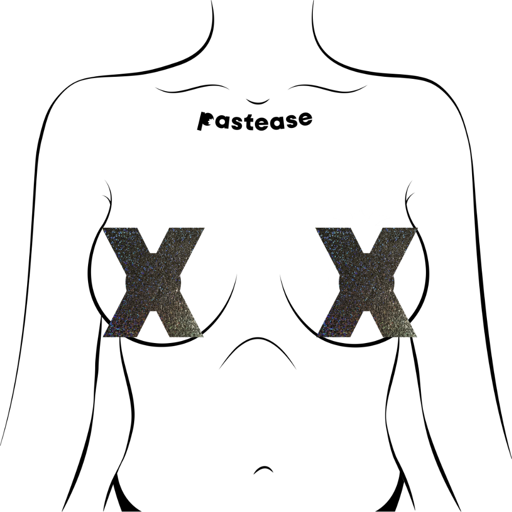 5-Pack: X: Glitter Black X's Nipple Pasties by Pastease®