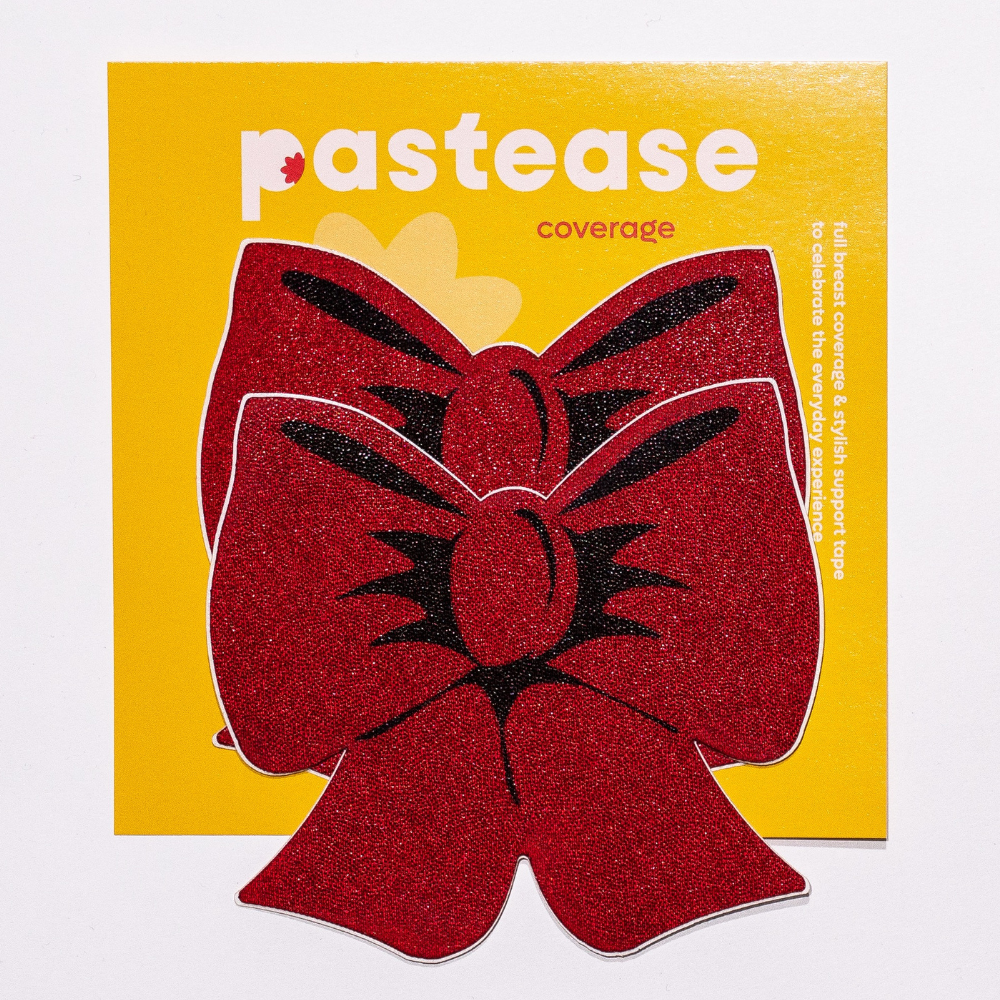 5 Pack: Coverage: Bow Red Holographic Breast Covers Support Tape by Pastease