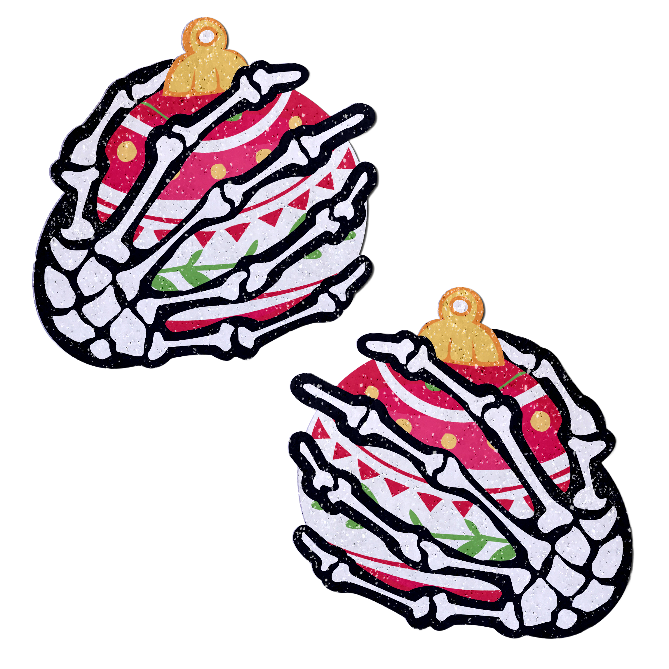 5-Pack: White Boney Skeleton Hands Holding Christmas Holiday Ornament Breast Pasties by Pastease®
