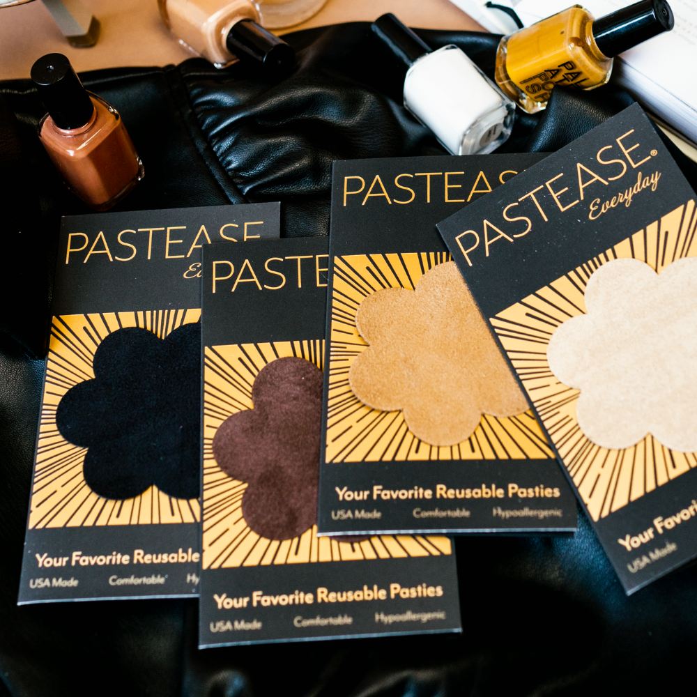 5-Pack: Reusable Pasties: Onyx Flat Black Vegan Suede Flower Reusable Nipple Covers by Pastease Everyday™ o/s
