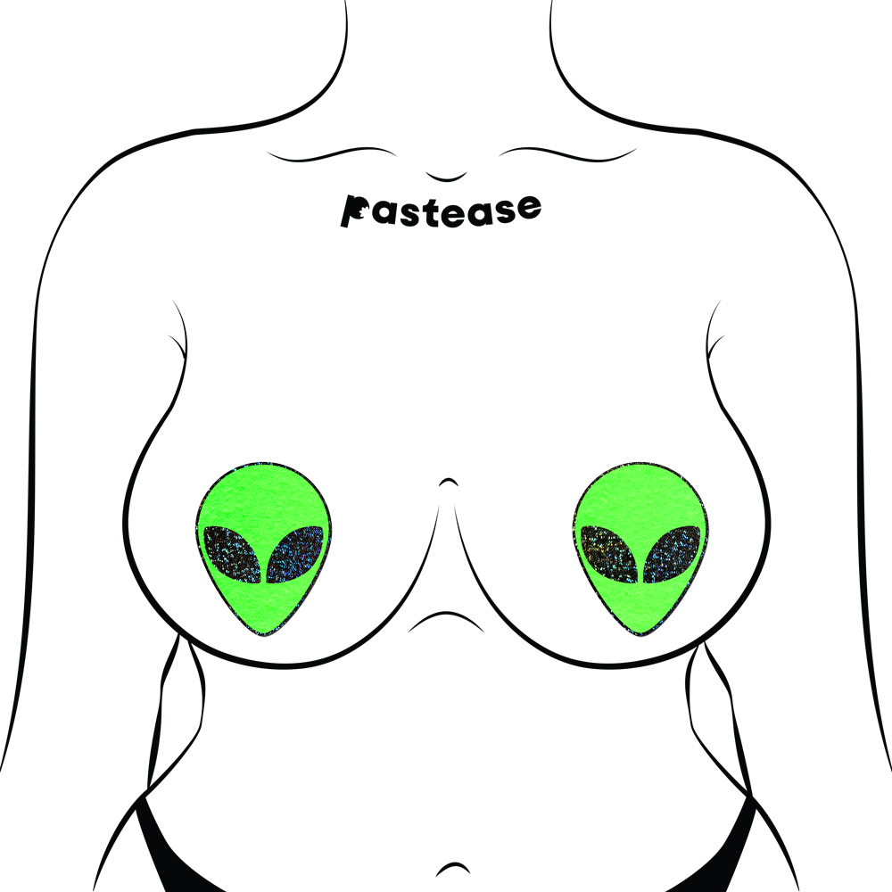 5-Pack: Alien: Glow in the Dark with Glittering Black Eyes Nipple Pasties by Pastease® o/s