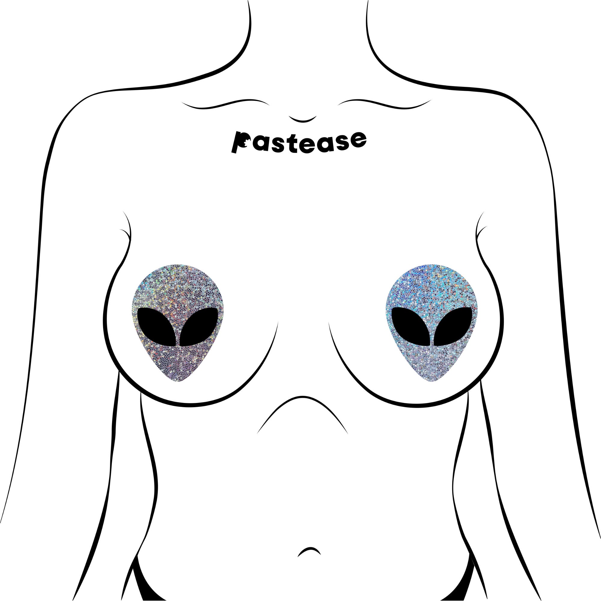 5-Pack: Alien: Silver Glitter Alien with Spacey Black Eyes Nipple Pasties by Pastease® o/s