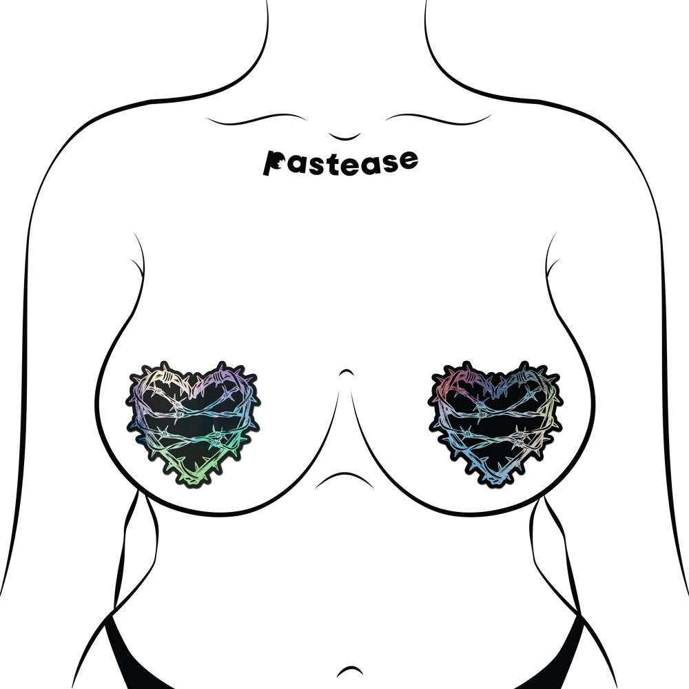 5 Pack: Barbed Wire Heart Pasties Holographic Nipple Covers by Pastease®