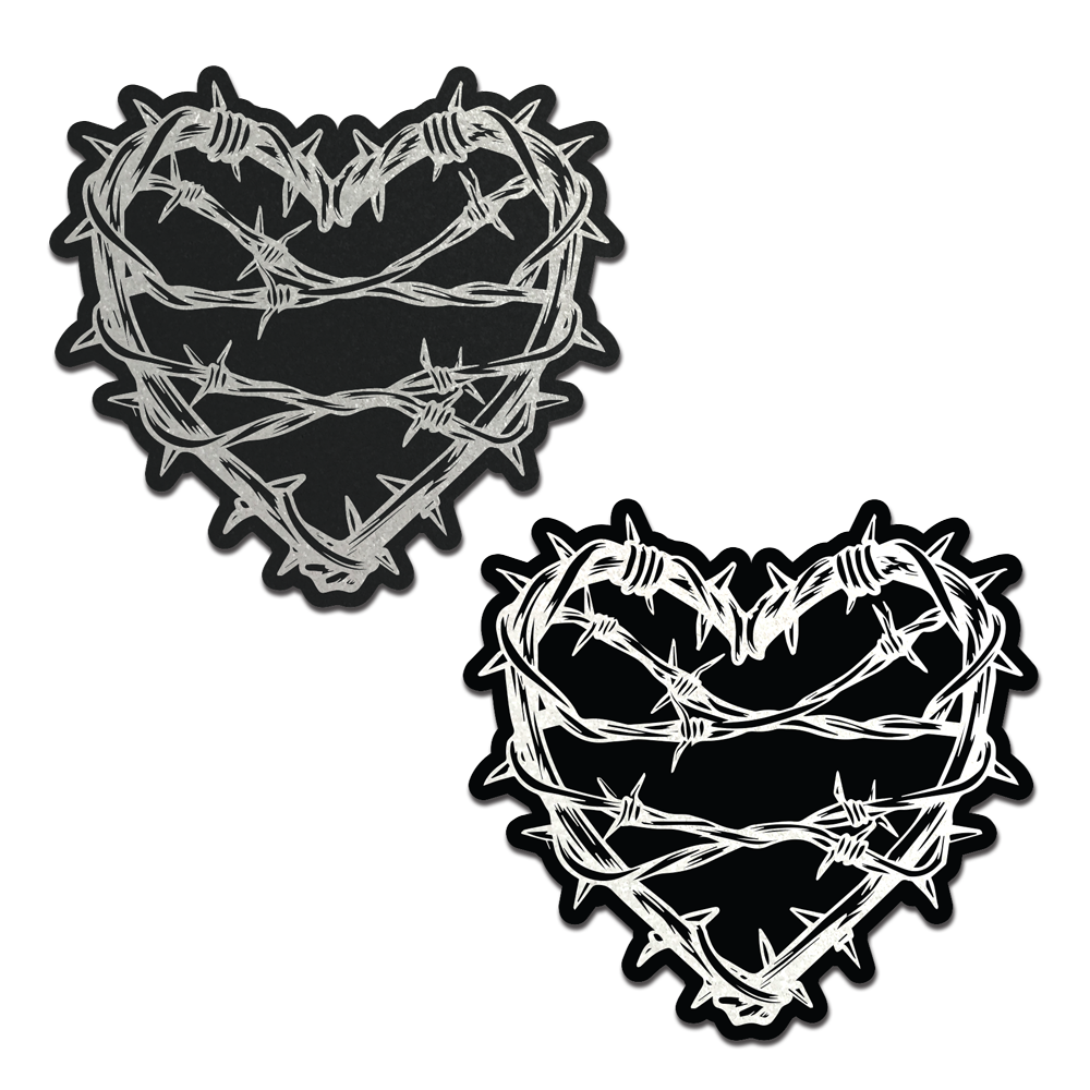 5 Pack: Barbed Wire Heart Pasties Reflective Nipple Covers by Pastease®