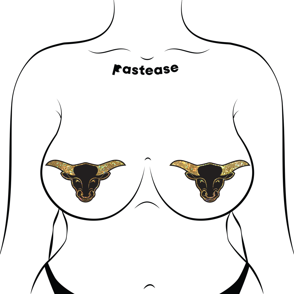 5 Pack: Bull Horns: Golden Glittering Longhorn Bull Head Nipple Pasties by Pastease®