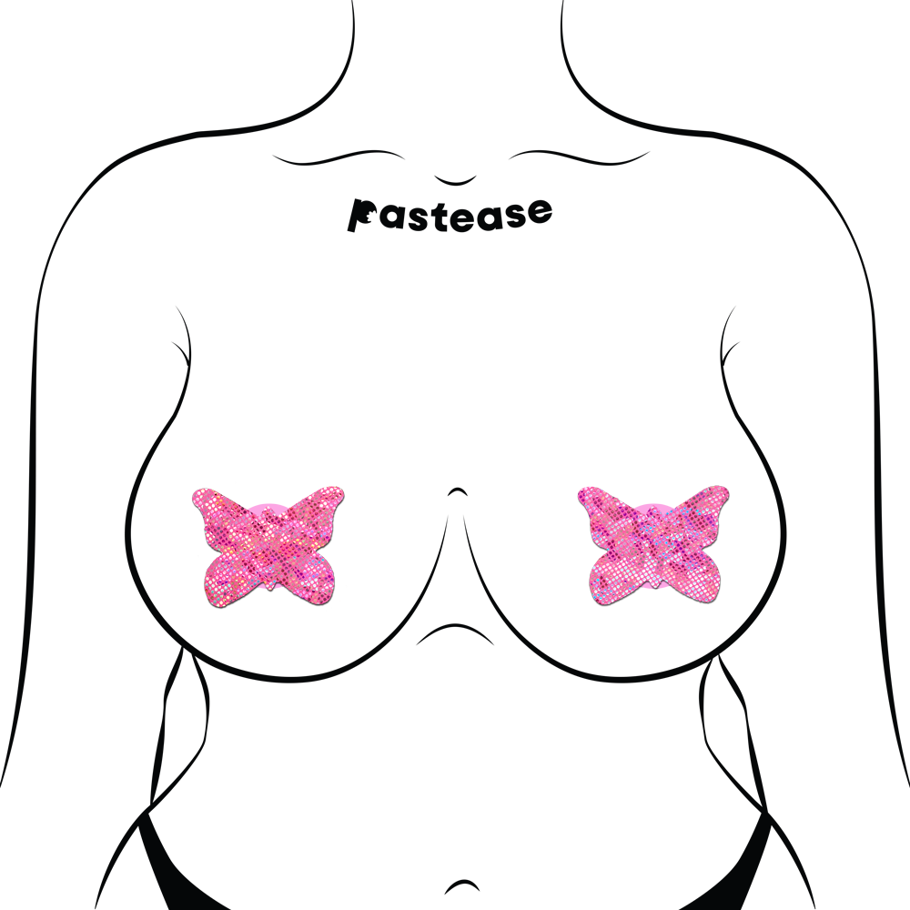 5 Pack: Butterfly: Shattered Glass Disco Ball Glitter Pink Butterflies Nipple Pasties by Pastease® o/s