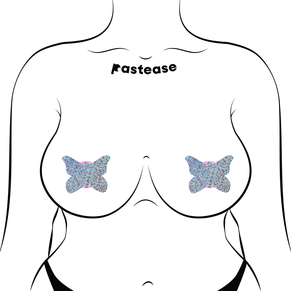 5 Pack: Butterfly: Silver Glitter Butterflies Nipple Pasties by Pastease® o/s