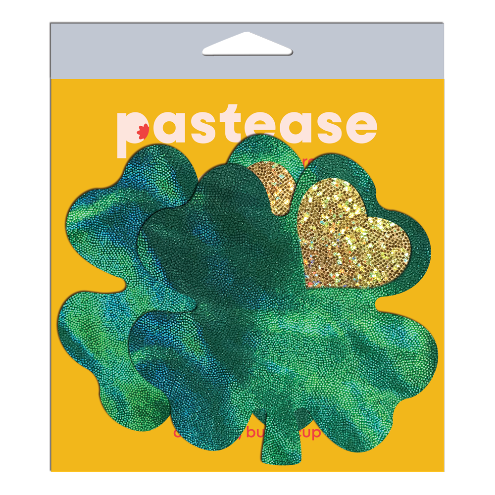 5-Pack: Coverage: Clover Green Holographic with Glitter Gold Heart Breast Coverings by Pastease