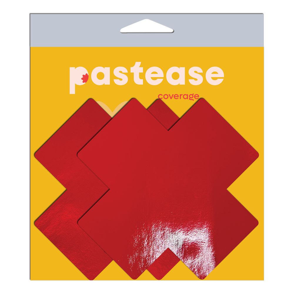 Coverage: Faux Latex Pleather Vinyl Red X Full Breast Covers Support Tape by Pastease