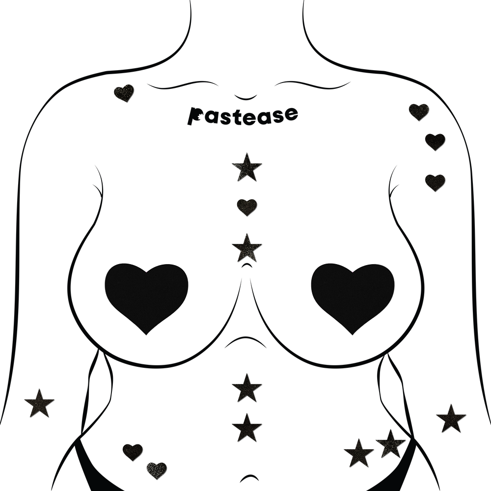 5-Pack: Pastease Confetti: Liquid Black Baby Heart & Star Body Pasties by Pastease®