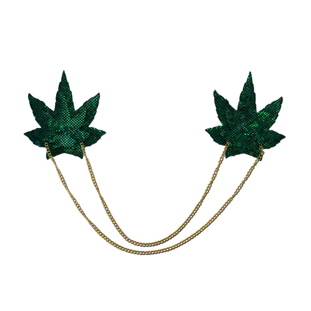 5-Pack: Chains: Shattered Glass Disco Ball Green Weed with Gold Chain Nipple Pasties by Pastease®
