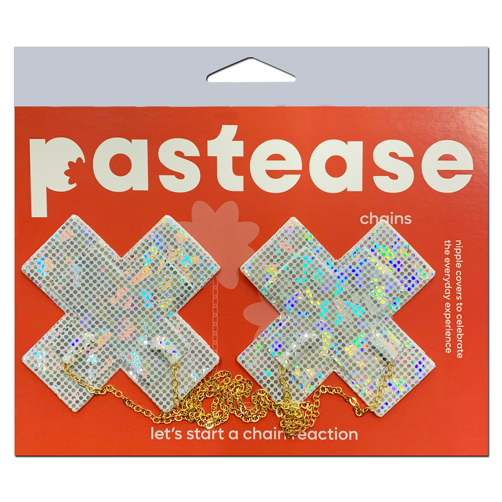 5-Pack: Chains: Shattered Glass Disco Ball Glitter White Cross with Gold Chain Nipple Pasties by Pastease®