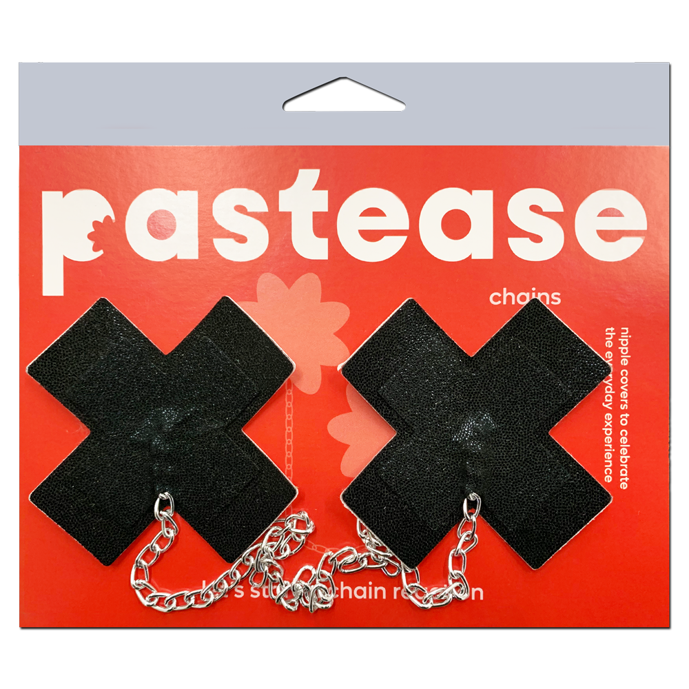 5-Pack: Chains: Liquid Black Plus X Cross with Chunky Silver Chain Nipple Pasties by Pastease® o/s