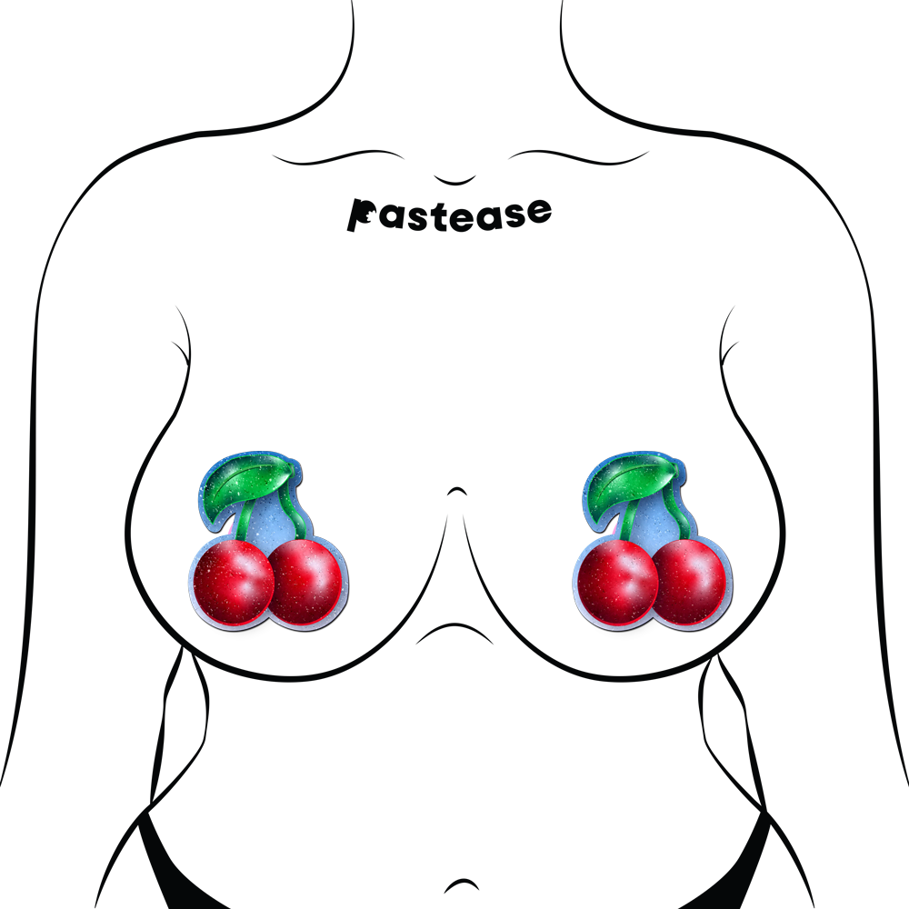 5-Pack: Cherry: Red Cherries on Glitter Velvet Nipple Pasties by Pastease® o/s