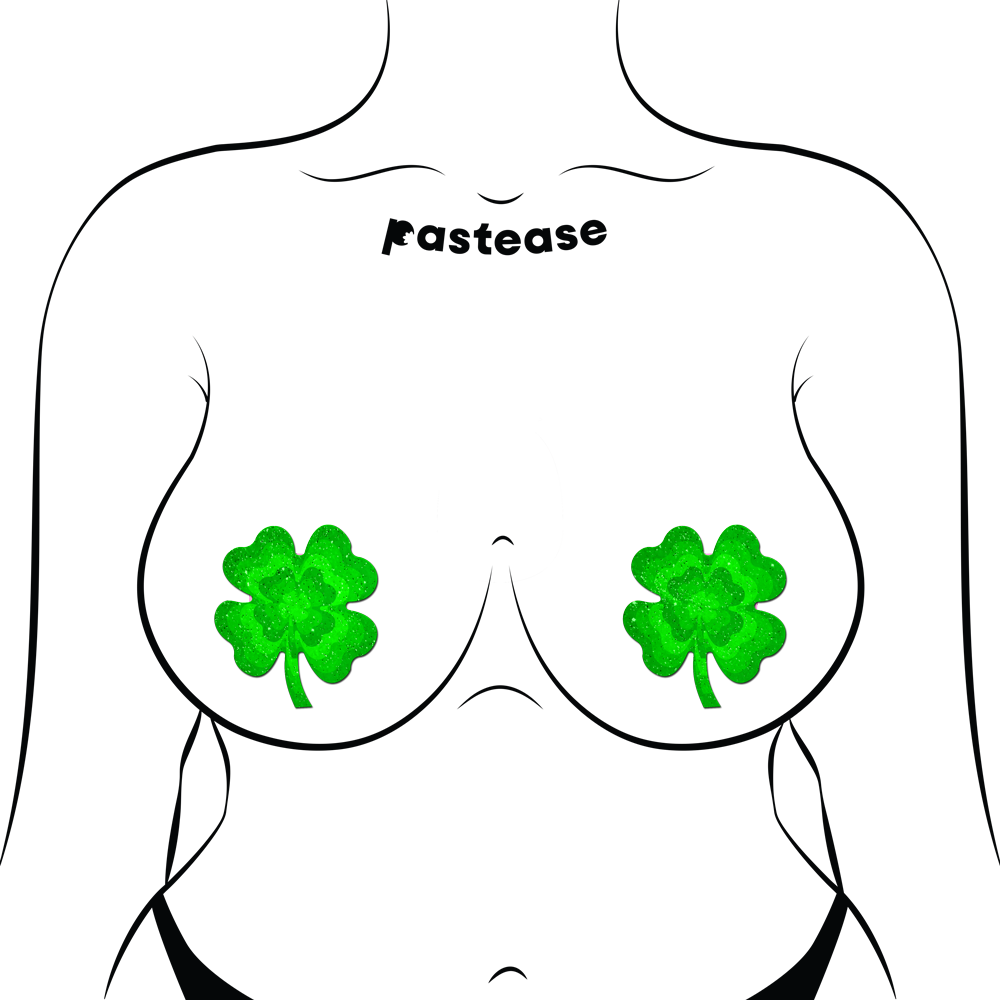 5-Pack: Four Leaf Clover Green Glitter Velvet Pumping Shamrock Nipple Pasties by Pastease®