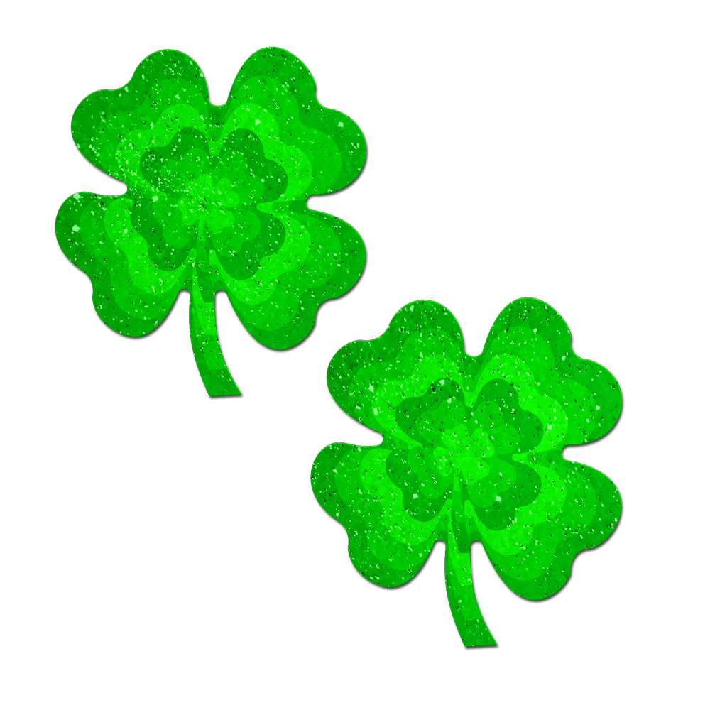 5-Pack: Four Leaf Clover Green Glitter Velvet Pumping Shamrock Nipple Pasties by Pastease®