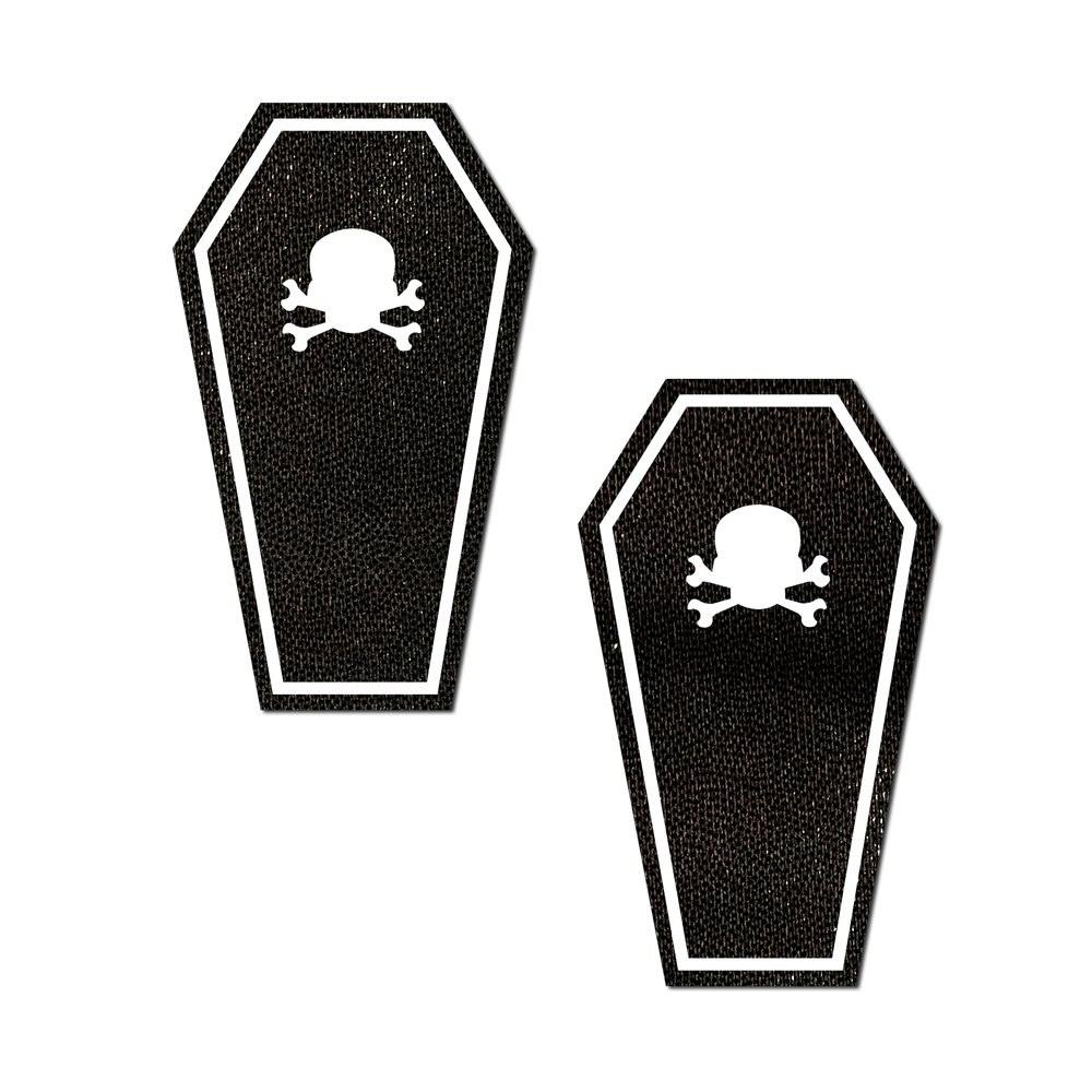 5-Pack: Black Coffin With Glow in the Dark Skull & Crossbones Halloween Breast Pasties by Pastease®