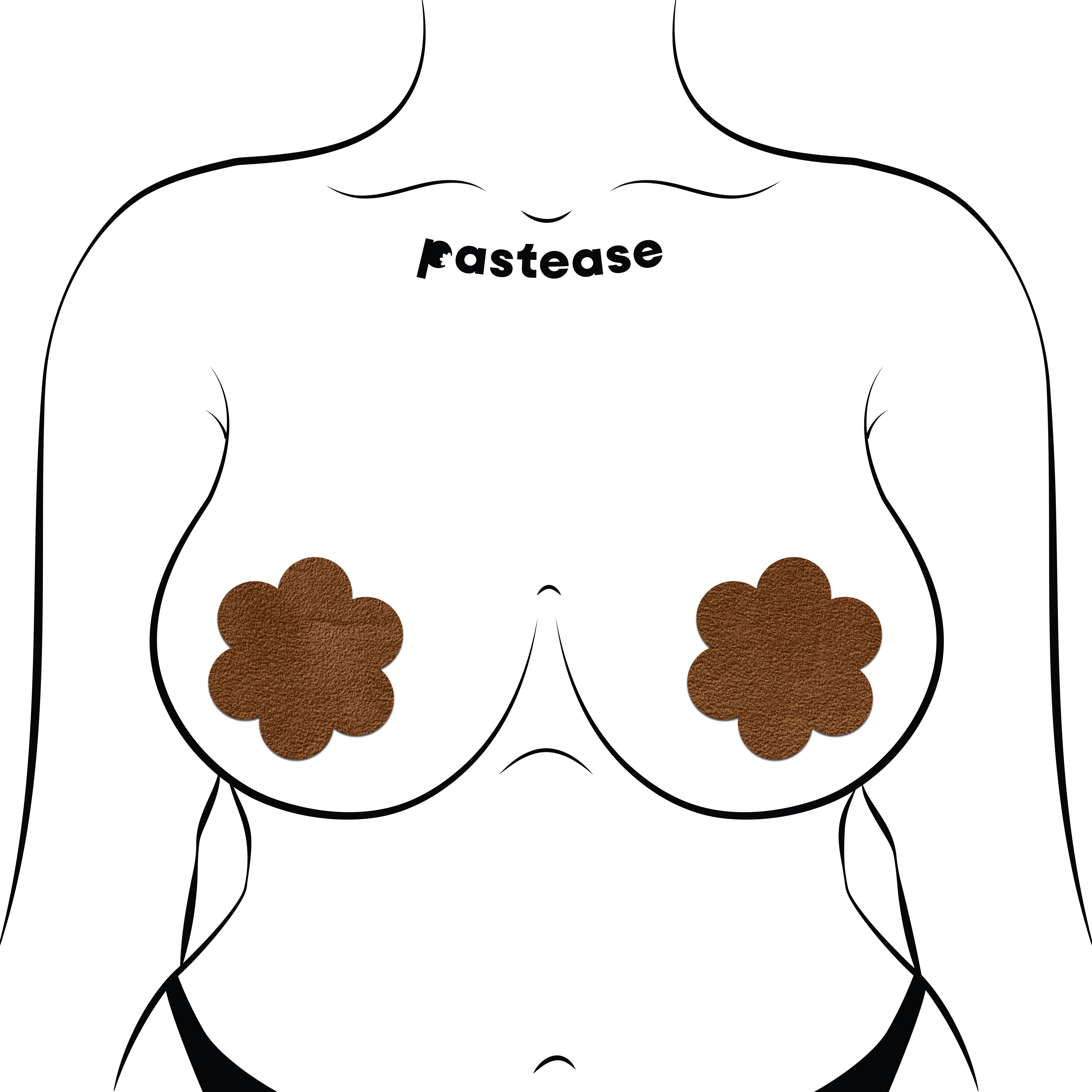5-Pack: Reusable Pasties: Cocoa Dark Brown Nude Vegan Suede Flower Reusable Nipple Covers by Pastease Everyday™ o/s