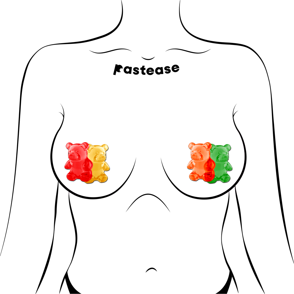 5-Pack: Gummy Bear Breast Pasties in Red, Yellow, Orange & Green by Pastease®