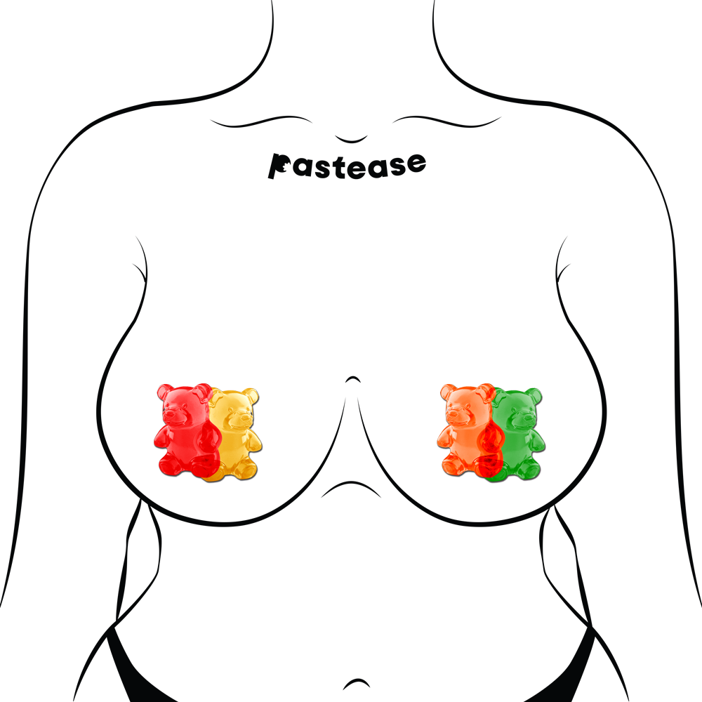 5-Pack: Gummy Bear Breast Pasties in Red, Yellow, Orange & Green by Pastease®