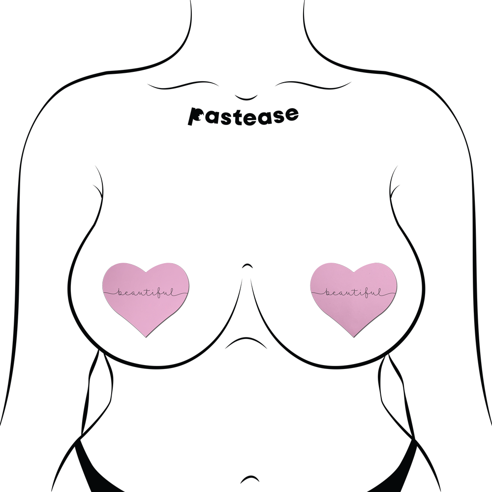 5 Pack: Love: 'Beautiful' Pink Heart Pasties Affirmations by Pastease