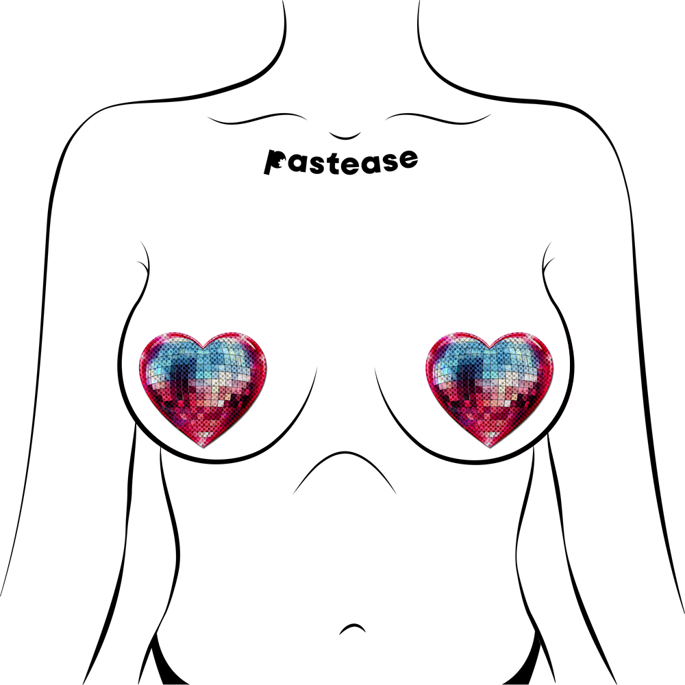 5-Pack: Discoball Heart Breast Pasties Sparkling Blue & Pink by Pastease®