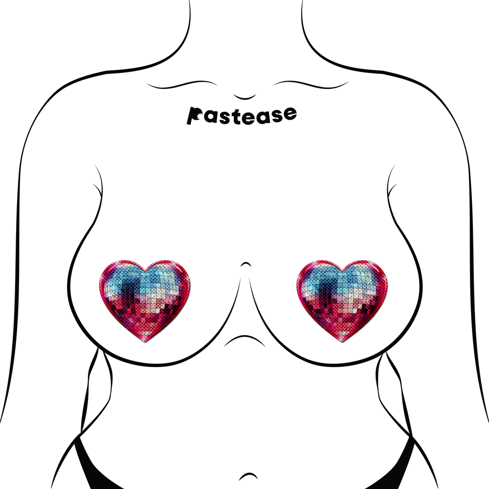 5-Pack: Discoball Heart Breast Pasties Sparkling Blue & Pink by Pastease®