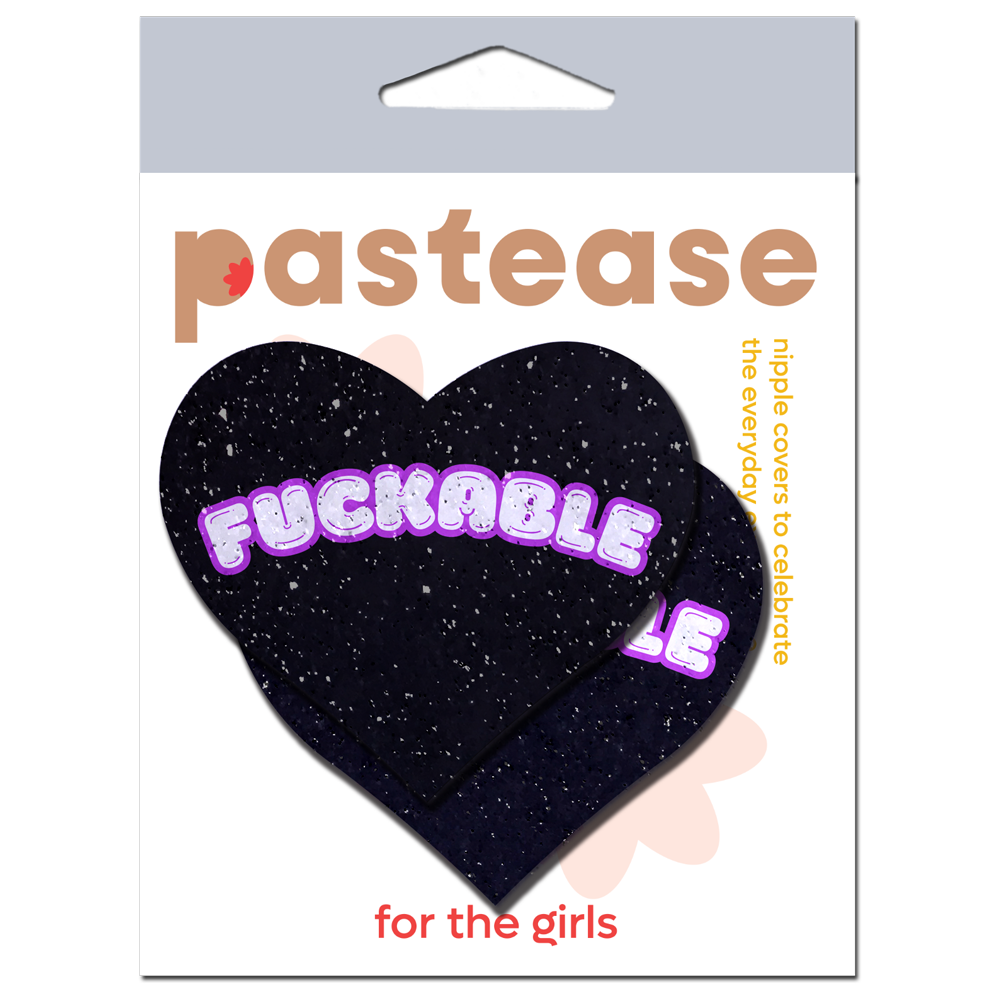 5-Pack: F*CKABLE' Heart Breast Pasties on Black Glitter Velvet by Pastease®