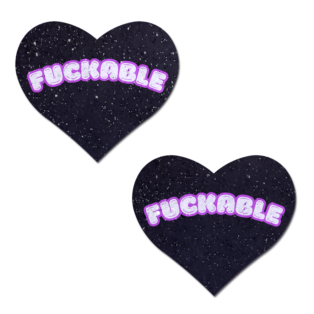 5-Pack: F*CKABLE' Heart Breast Pasties on Black Glitter Velvet by Pastease®