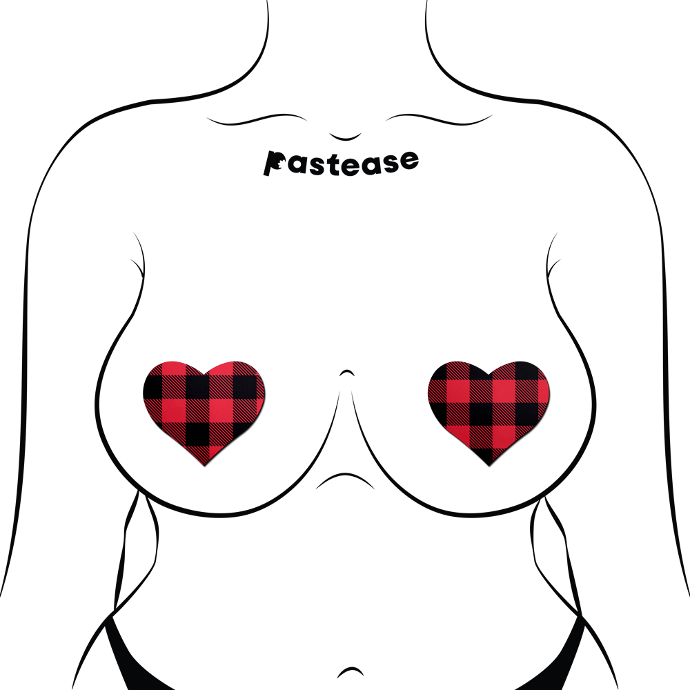 5 Pack: Love: Buffalo Plaid Heart Nipple Pasties in Red & Black by Pastease®
