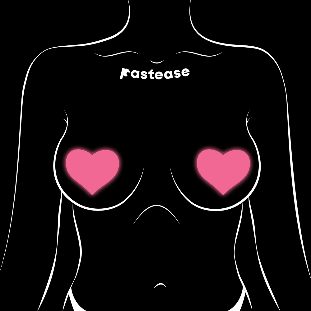 5-Pack: Love: Glow in the Dark Neon Pink Heart Pasties Nipple Covers by Pastease®
