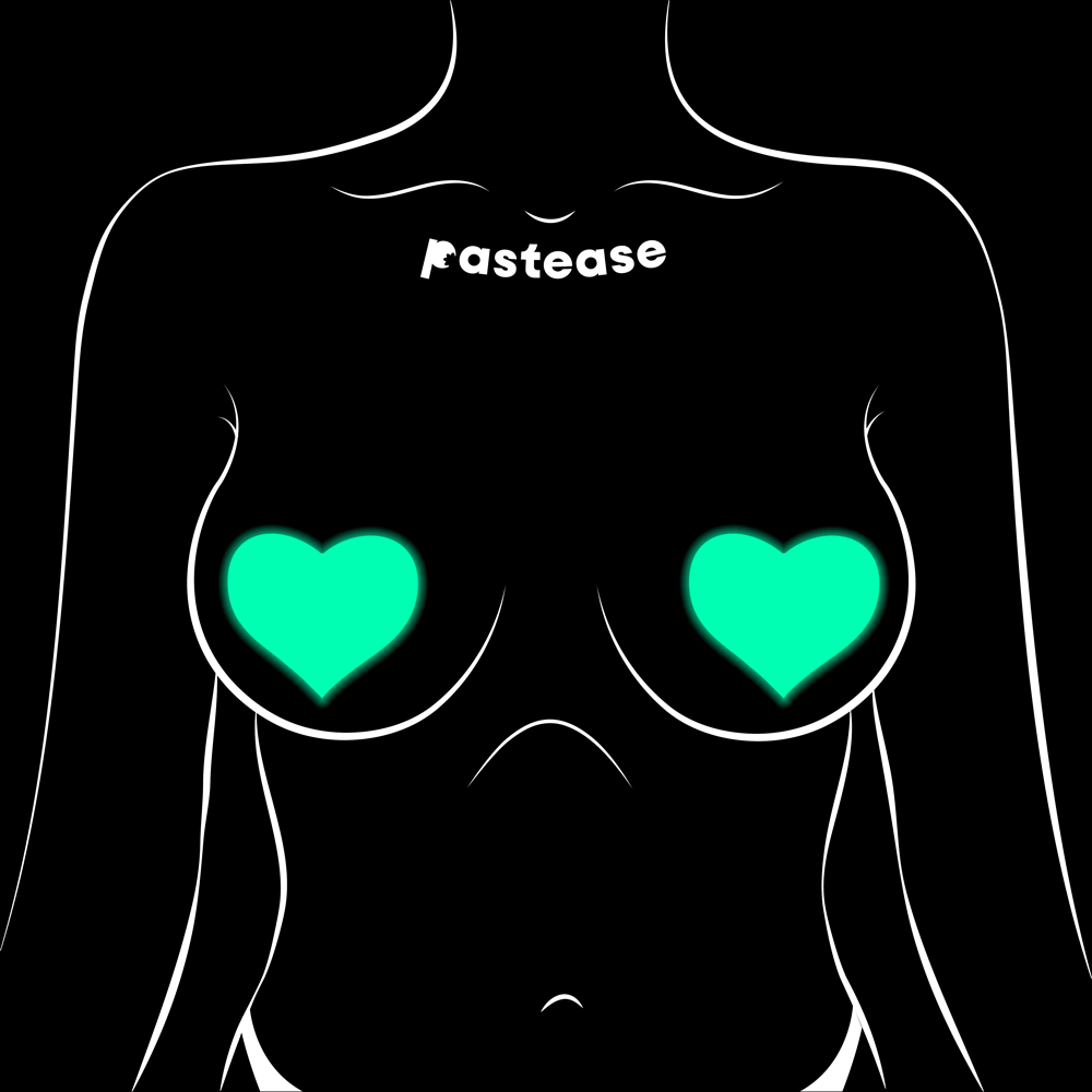 5-Pack: Love: Glow in the Dark Neon Turquoise Heart Pasties Nipple Covers by Pastease®