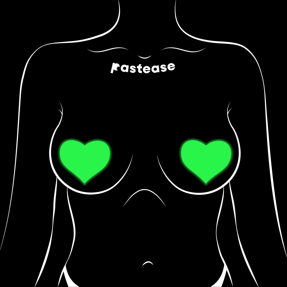 5-Pack: Love: Glow in the Dark Neon Yellow Heart Pasties Nipple Covers by Pastease®