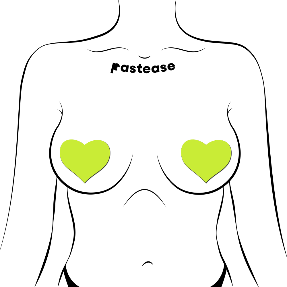 5-Pack: Love: Glow in the Dark Neon Yellow Heart Pasties Nipple Covers by Pastease®