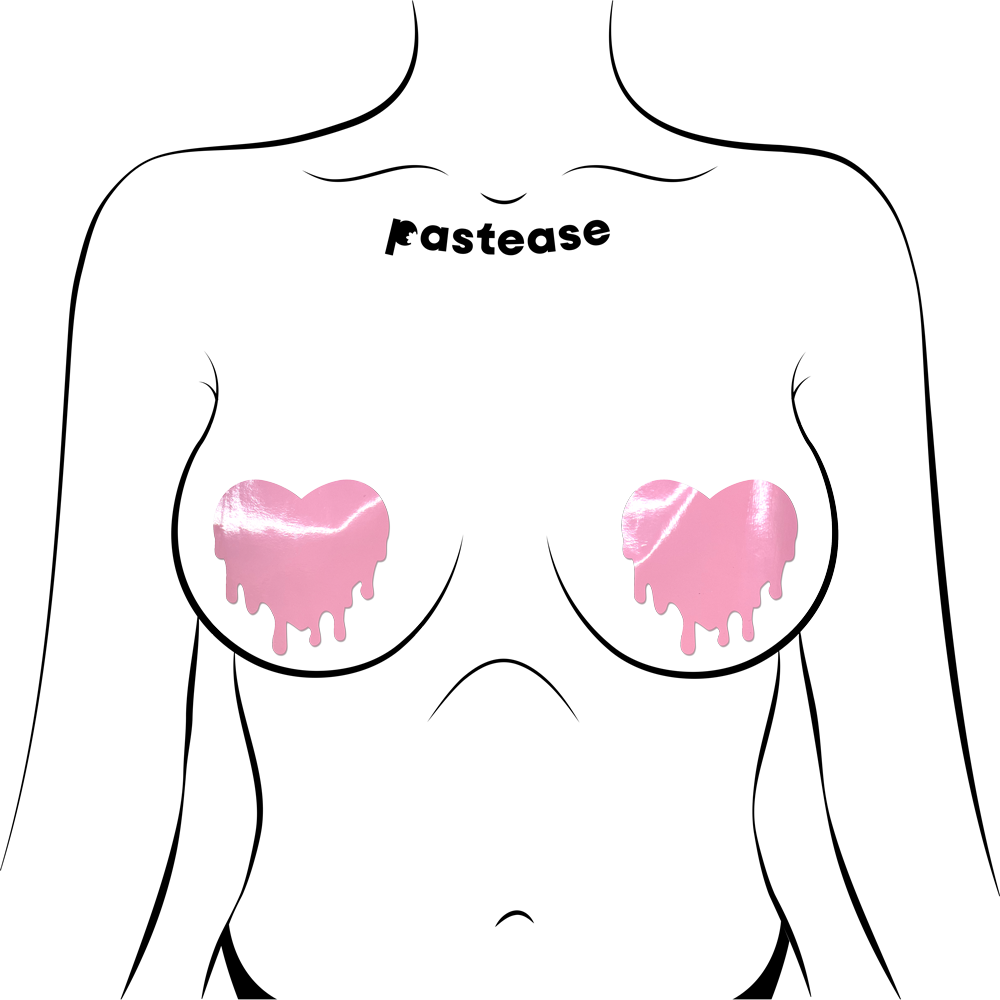 Melty Heart: Faux Latex Pleather Vinyl Baby Pink Melty Heart Nipple Pasties by Pastease®