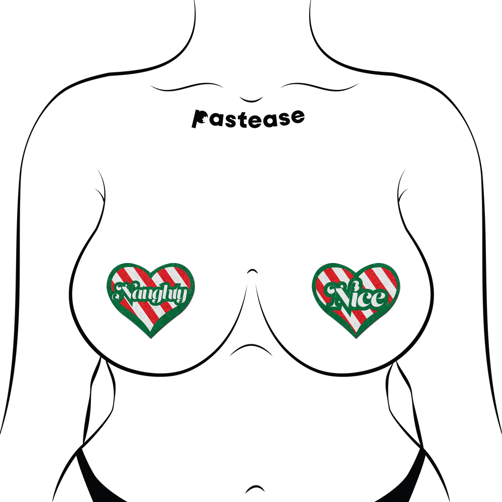 5-Pack: Love: Green, Red and White Velvet Naughty and Nice Heart Nipple Pasties by Pastease® o/s