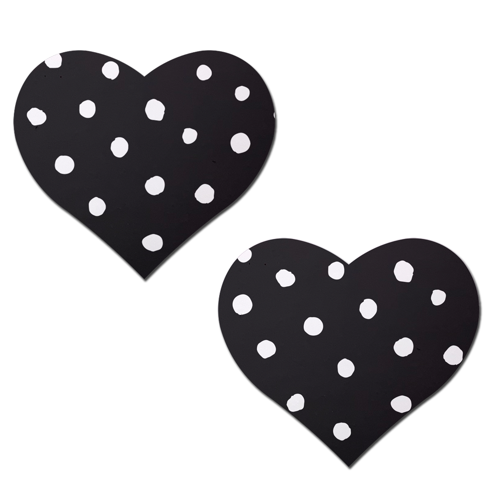 5-Pack: Black Heart with White Polka Dot Breast Pasties by Pastease®