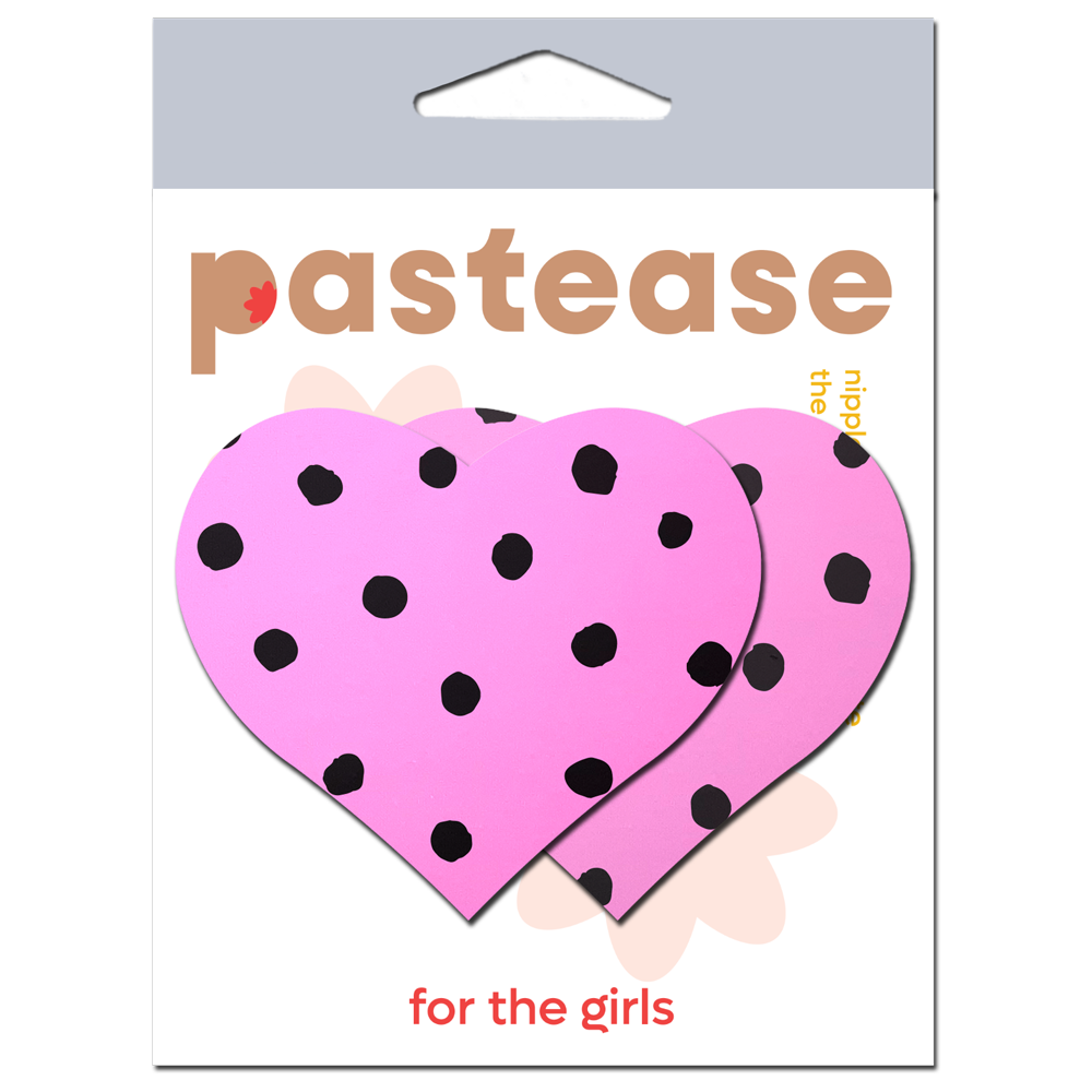 5-Pack: Pink Heart with Black Polka Dot Breast Pasties by Pastease®