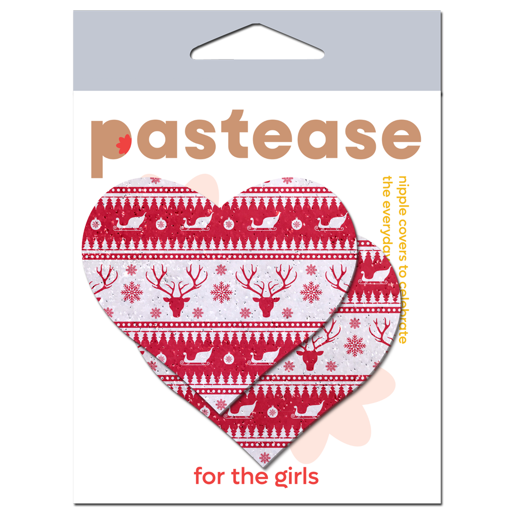 5-Pack: Love: Ugly Christmas Sweater Glitter Red & White Heart Nipple Pasties by Pastease®