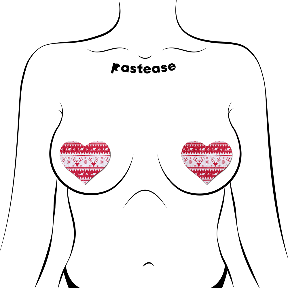 5-Pack: Love: Ugly Christmas Sweater Glitter Red & White Heart Nipple Pasties by Pastease®