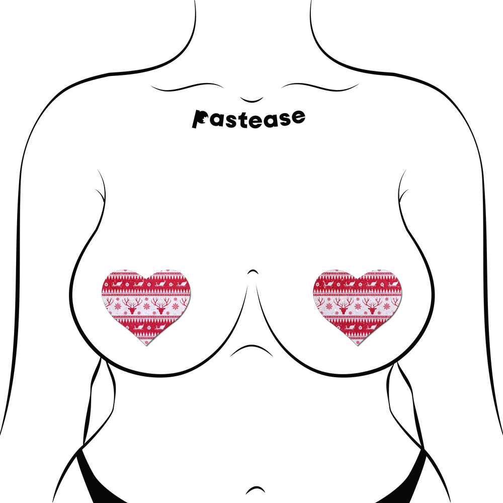 5-Pack: Love: Ugly Christmas Sweater Glitter Red & White Heart Nipple Pasties by Pastease®