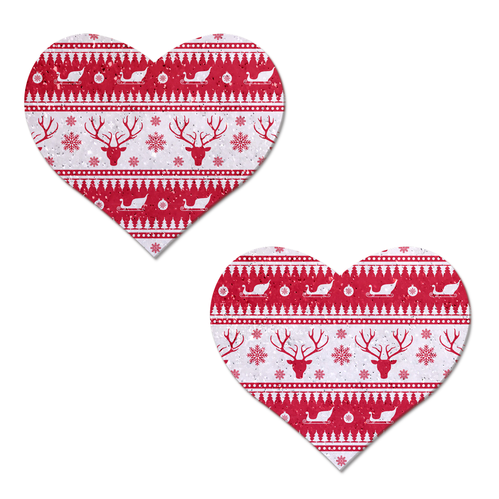 5-Pack: Love: Ugly Christmas Sweater Glitter Red & White Heart Nipple Pasties by Pastease®