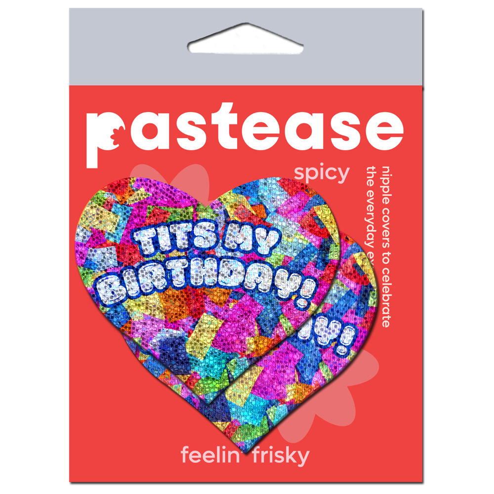 5-Pack: 'Tits My Birthday!' Heart Breast Pasties with Confetti by Pastease®