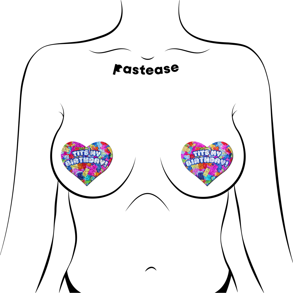 5-Pack: 'Tits My Birthday!' Heart Breast Pasties with Confetti by Pastease®