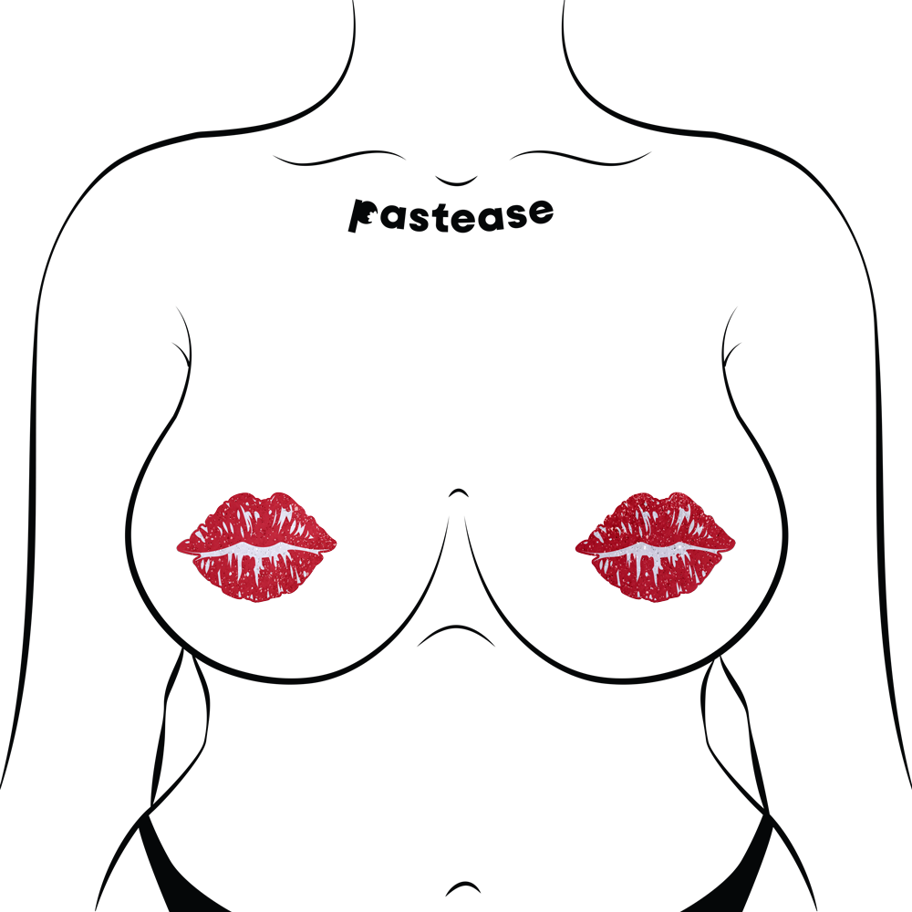 5-Pack: Kisses: Sparkly Red Kissing Puckered Lips Nipple Covers by Pastease