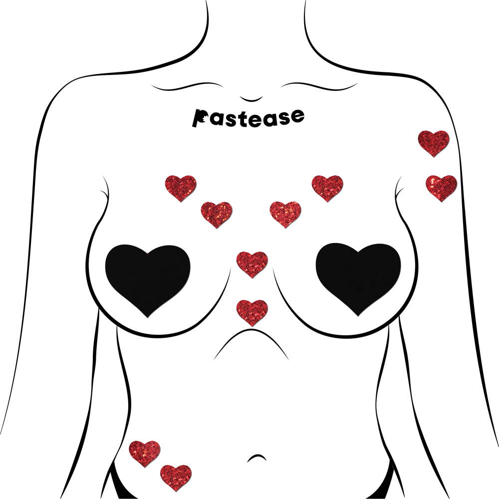 5-Pack: Body Minis: 10 Mini Red Glitter Hearts Nipple & Body Pasties by Pastease® o/s