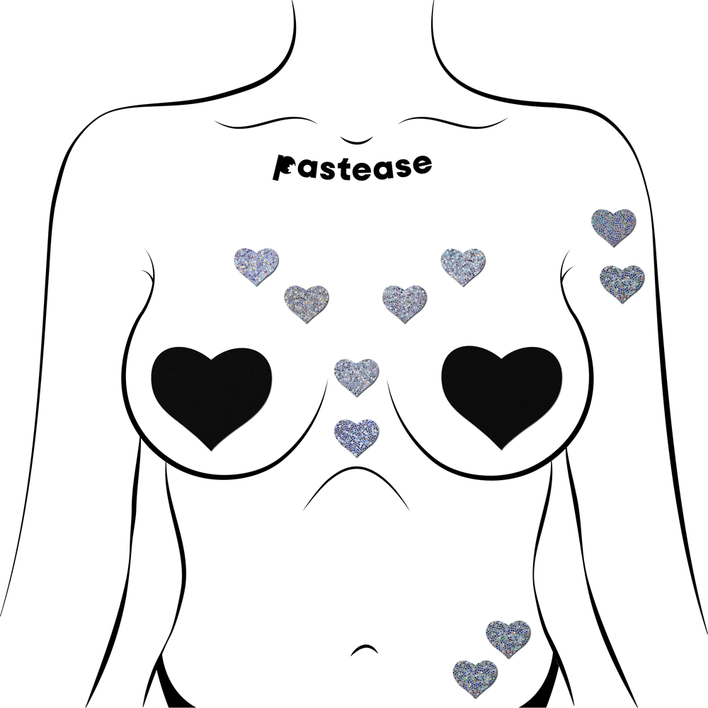 5-Pack: Body Minis: 10 Mini Silver Glitter Hearts Nipple & Body Pasties by Pastease® o/s